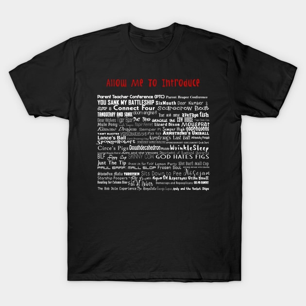 Parks and Rec Andy's Band Names- Mouserat and more! T-Shirt by tdkenterprises